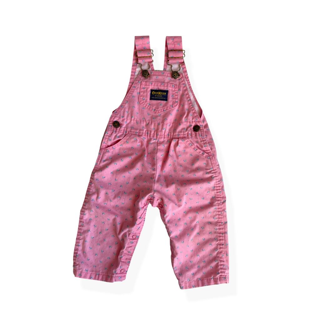 Vintage OshKosh B'Gosh Vestbak Pink Floral Overalls 24 Months Girls